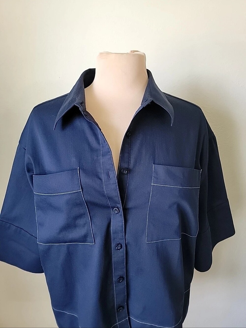 Chicos Blue Classic Navy Blue Short Sleeve BoxyTop - Picture 5 of 14